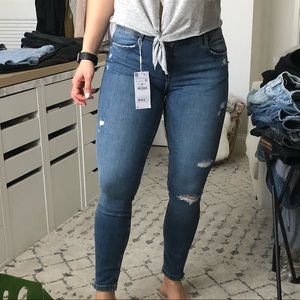 Zara Cropped Distressed Skinny Jeans
